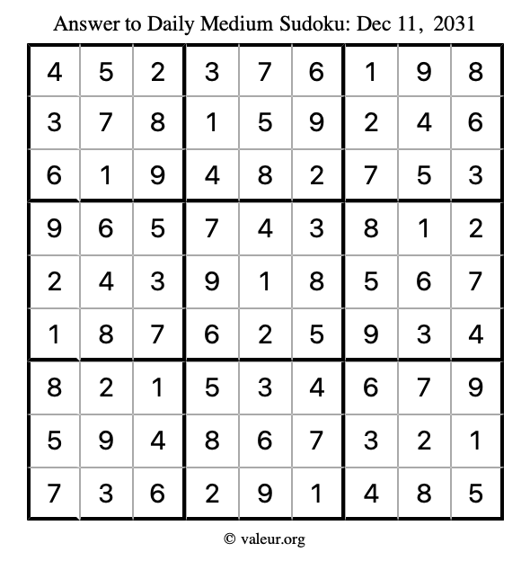 Answer to medium sudoku December 11, 2031