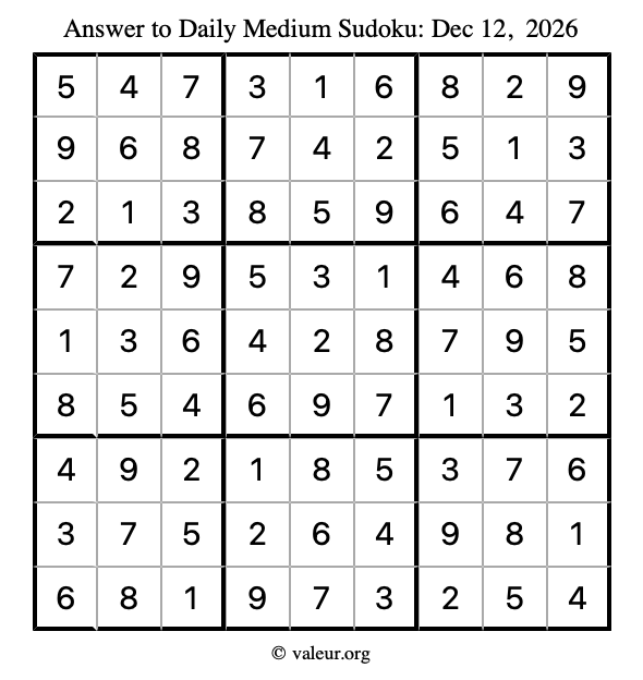 Answer to medium sudoku December 12, 2026