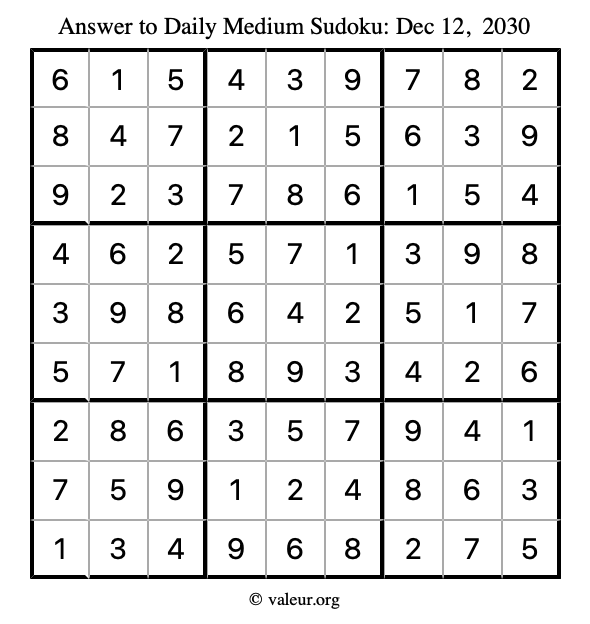 Answer to medium sudoku December 12, 2030