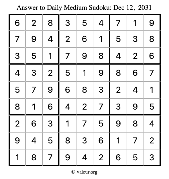 Answer to medium sudoku December 12, 2031