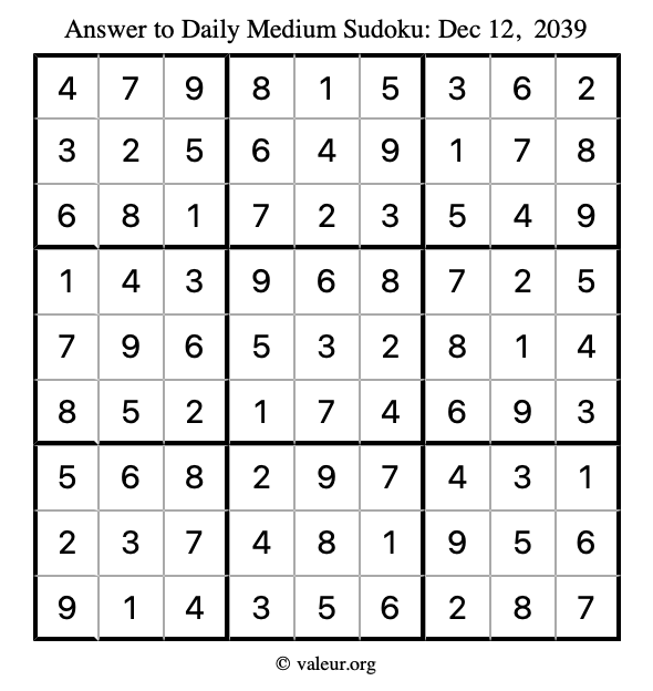 Answer to medium sudoku December 12, 2039