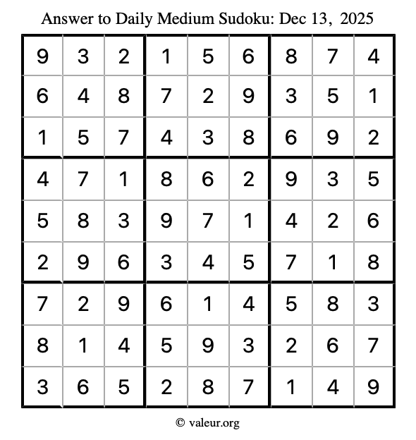 Answer to medium sudoku December 13, 2025