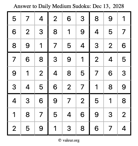 Answer to medium sudoku December 13, 2028