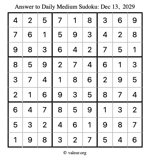 Answer to medium sudoku December 13, 2029