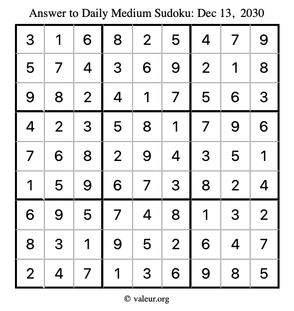 Answer to medium sudoku December 13, 2030