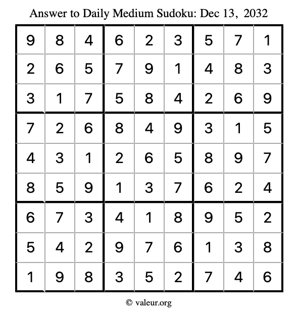 Answer to medium sudoku December 13, 2032