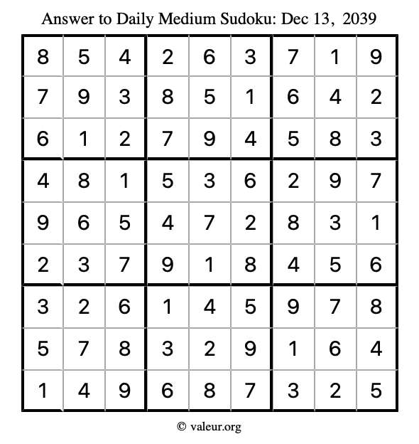 Answer to medium sudoku December 13, 2039