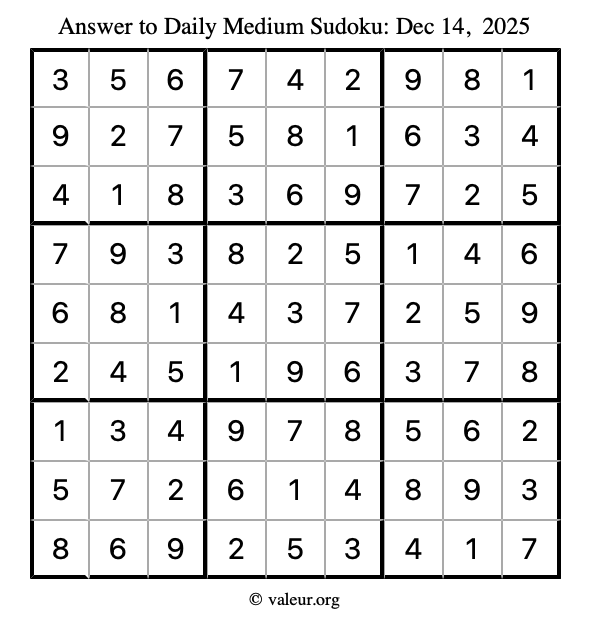 Answer to medium sudoku December 14, 2025