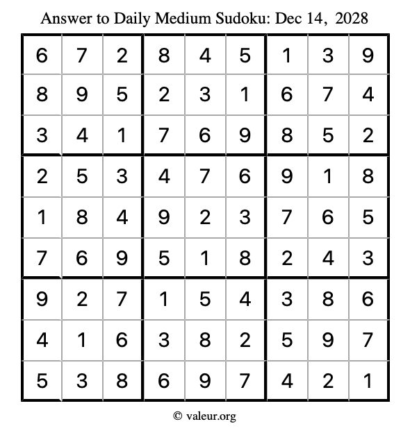 Answer to medium sudoku December 14, 2028