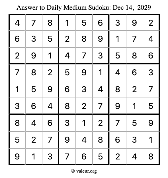 Answer to medium sudoku December 14, 2029