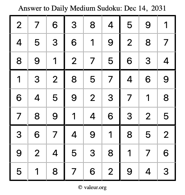 Answer to medium sudoku December 14, 2031