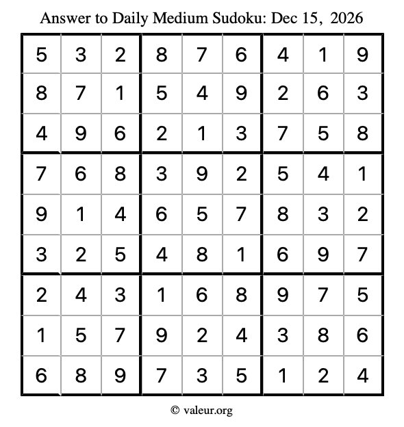 Answer to medium sudoku December 15, 2026