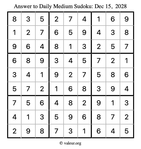 Answer to medium sudoku December 15, 2028