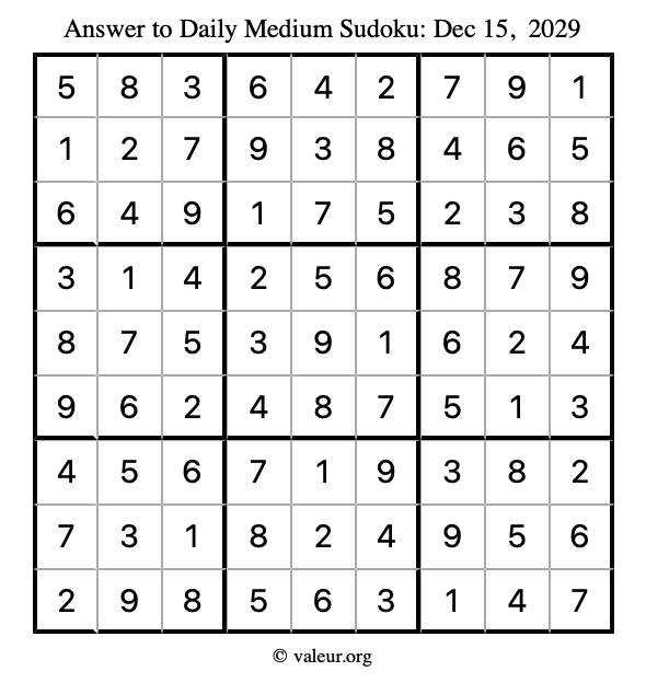 Answer to medium sudoku December 15, 2029