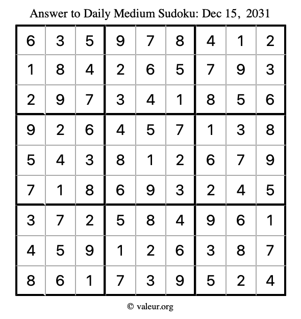 Answer to medium sudoku December 15, 2031