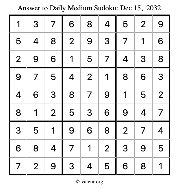 Answer to medium sudoku December 15, 2032