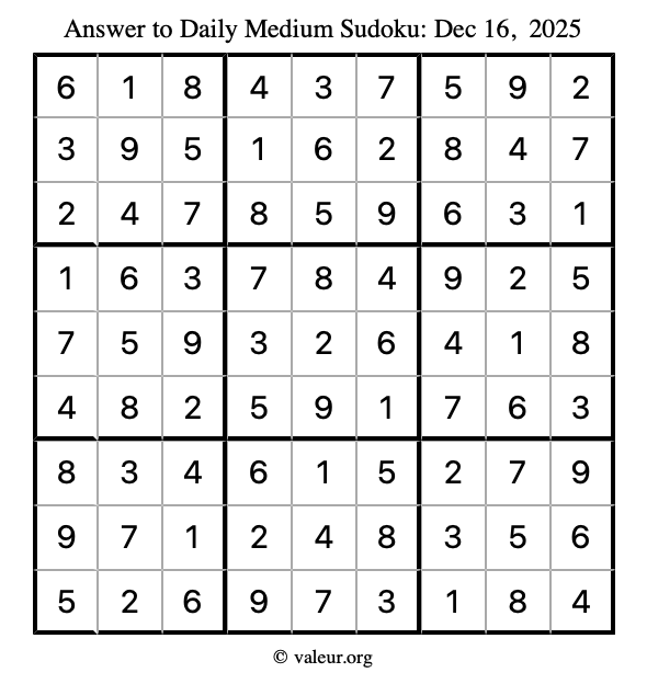Answer to medium sudoku December 16, 2025