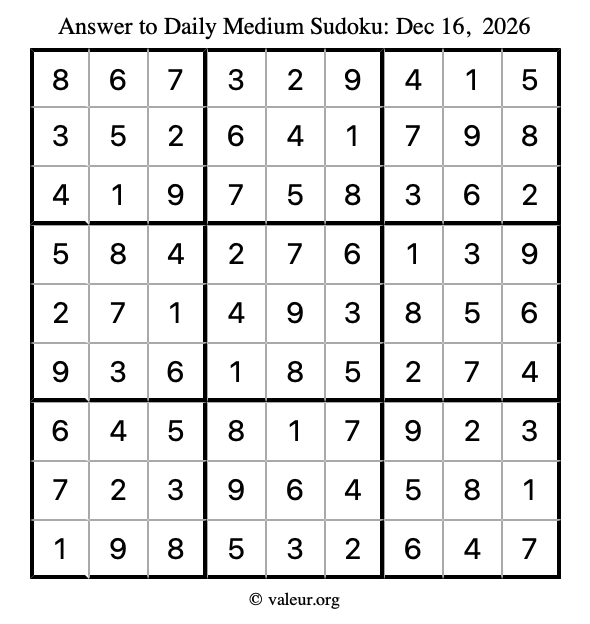 Answer to medium sudoku December 16, 2026