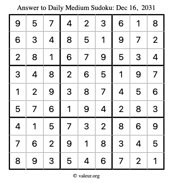 Answer to medium sudoku December 16, 2031
