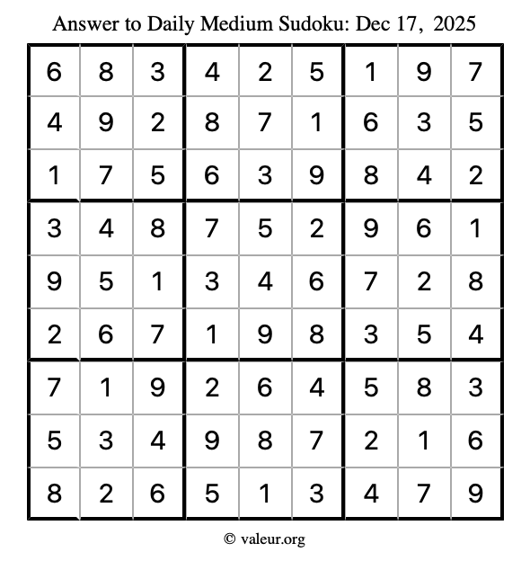 Answer to medium sudoku December 17, 2025
