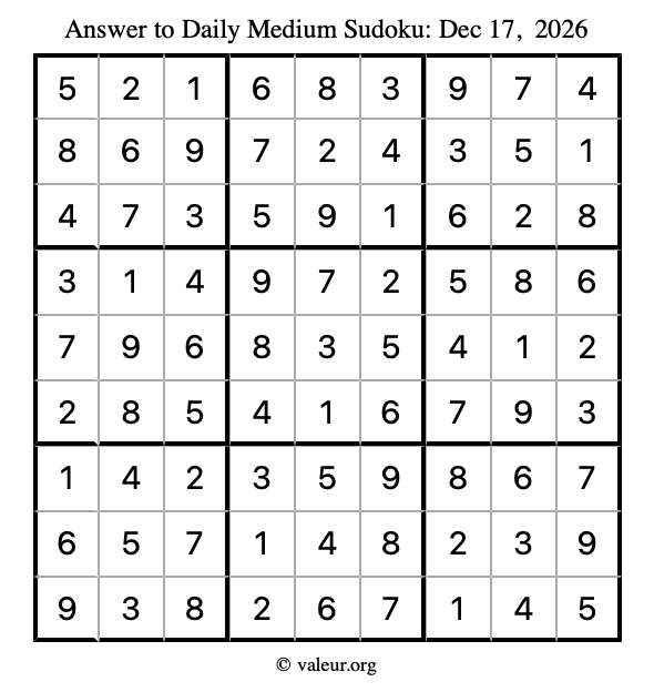 Answer to medium sudoku December 17, 2026