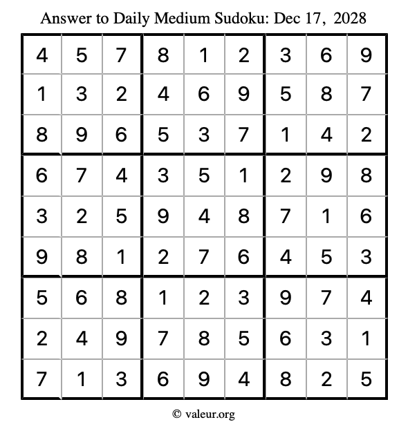 Answer to medium sudoku December 17, 2028