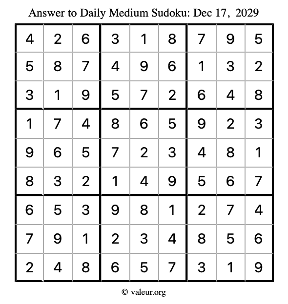 Answer to medium sudoku December 17, 2029