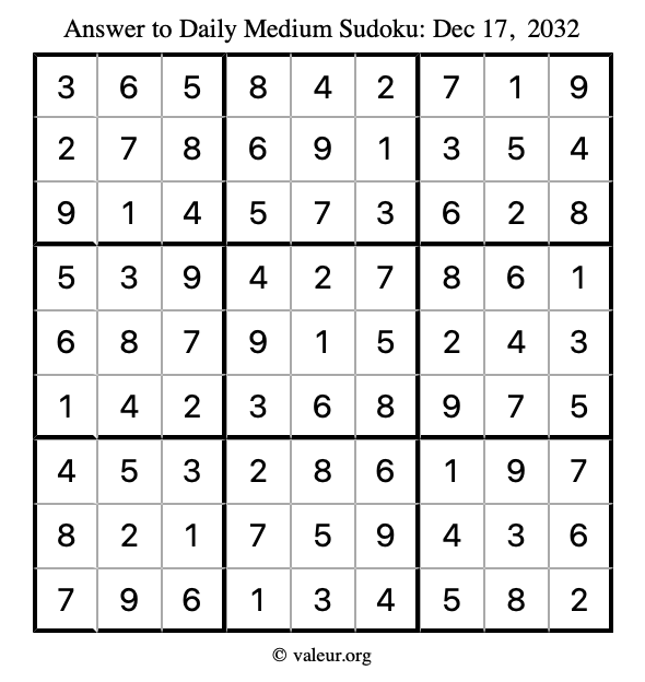 Answer to medium sudoku December 17, 2032