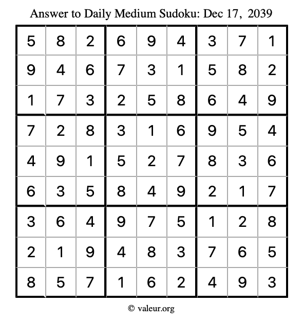 Answer to medium sudoku December 17, 2039