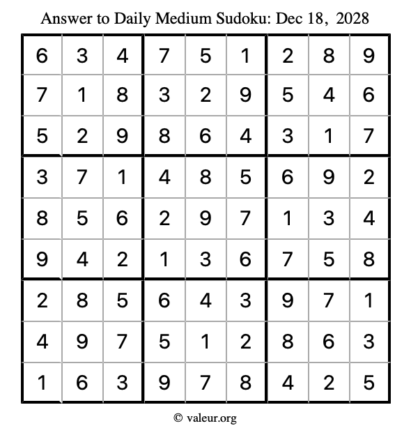Answer to medium sudoku December 18, 2028
