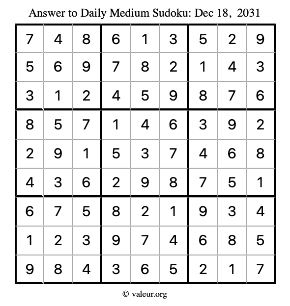 Answer to medium sudoku December 18, 2031