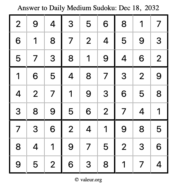 Answer to medium sudoku December 18, 2032