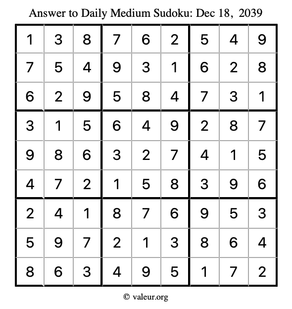 Answer to medium sudoku December 18, 2039