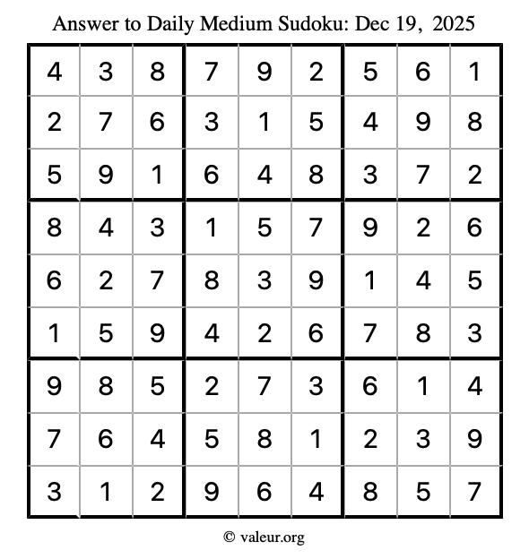 Answer to medium sudoku December 19, 2025