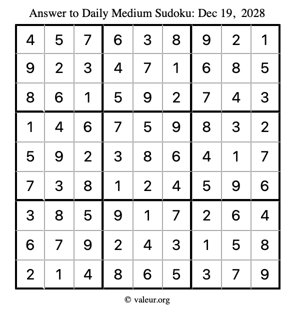 Answer to medium sudoku December 19, 2028