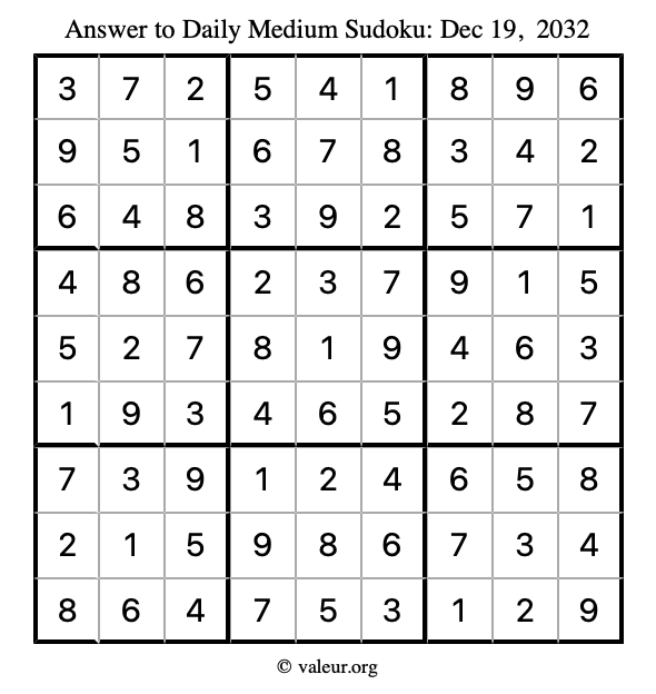 Answer to medium sudoku December 19, 2032