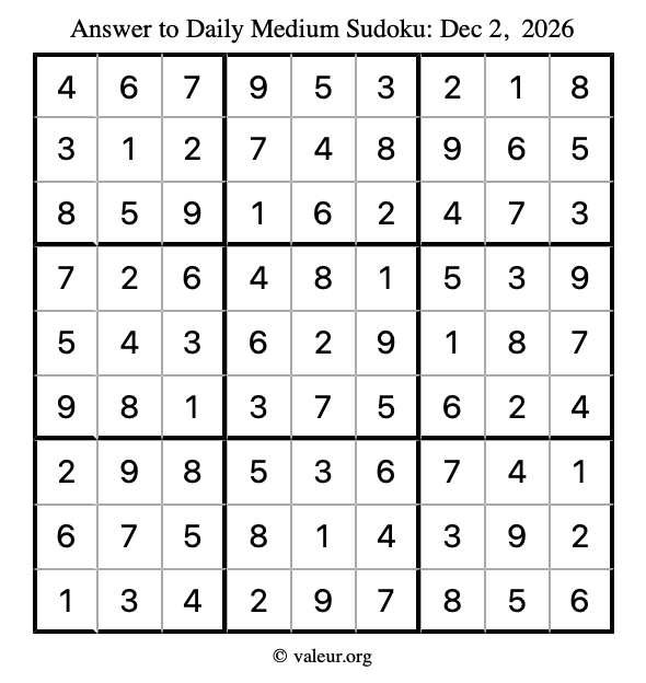 Answer to medium sudoku December 2, 2026