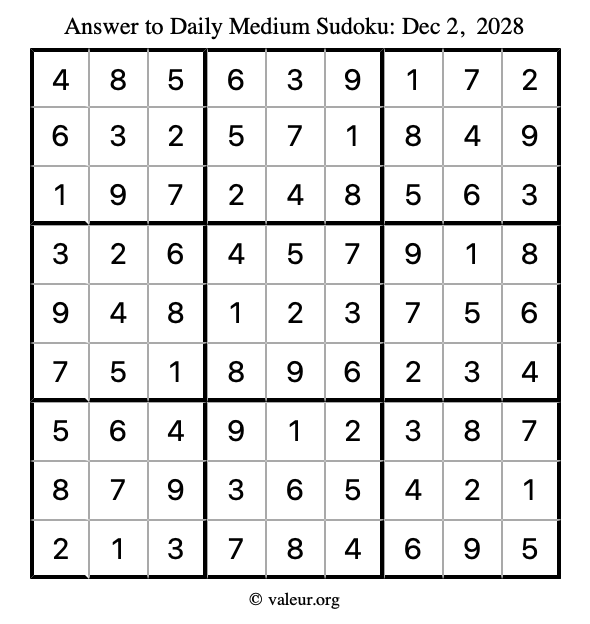 Answer to medium sudoku December 2, 2028