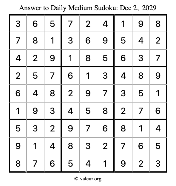 Answer to medium sudoku December 2, 2029