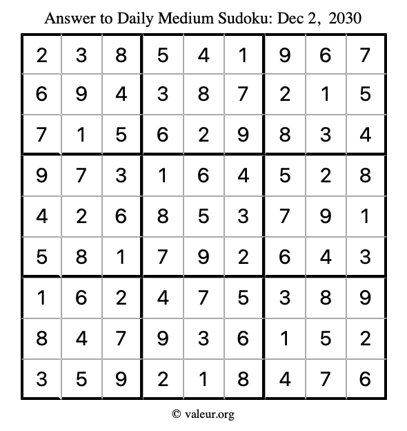 Answer to medium sudoku December 2, 2030