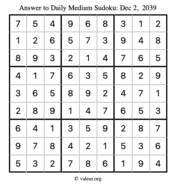 Answer to medium sudoku December 2, 2039
