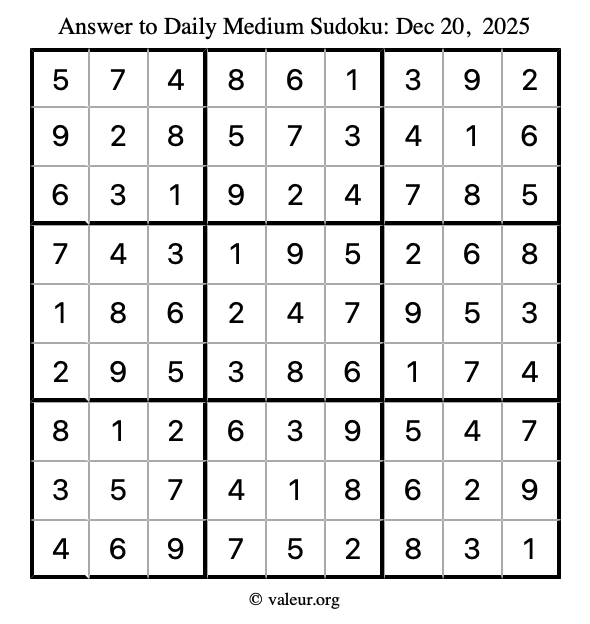 Answer to medium sudoku December 20, 2025
