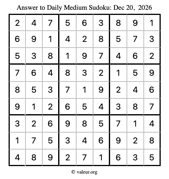 Answer to medium sudoku December 20, 2026