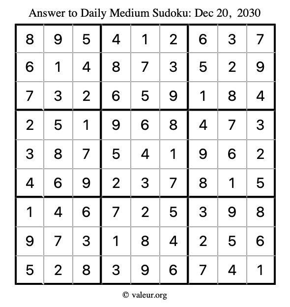 Answer to medium sudoku December 20, 2030