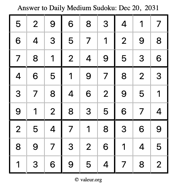 Answer to medium sudoku December 20, 2031