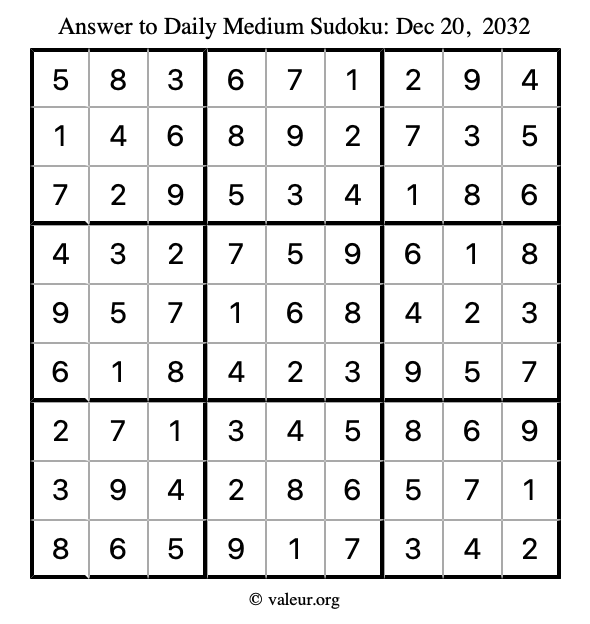 Answer to medium sudoku December 20, 2032