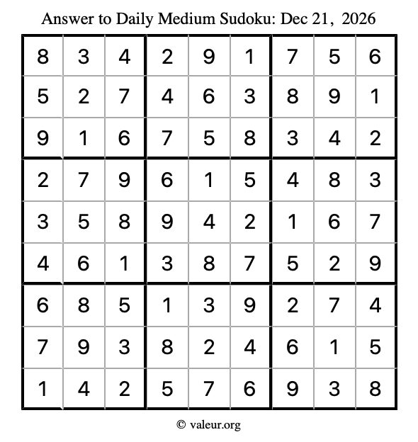 Answer to medium sudoku December 21, 2026