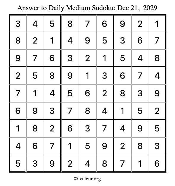 Answer to medium sudoku December 21, 2029