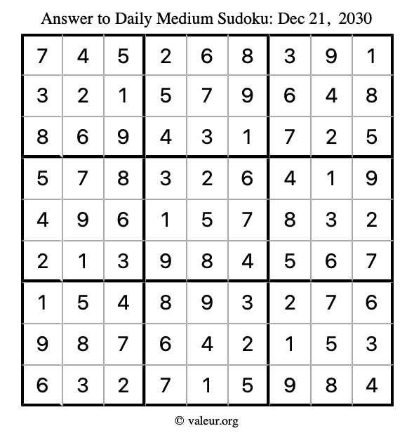 Answer to medium sudoku December 21, 2030