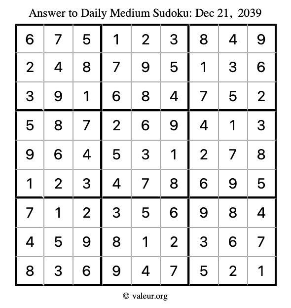 Answer to medium sudoku December 21, 2039